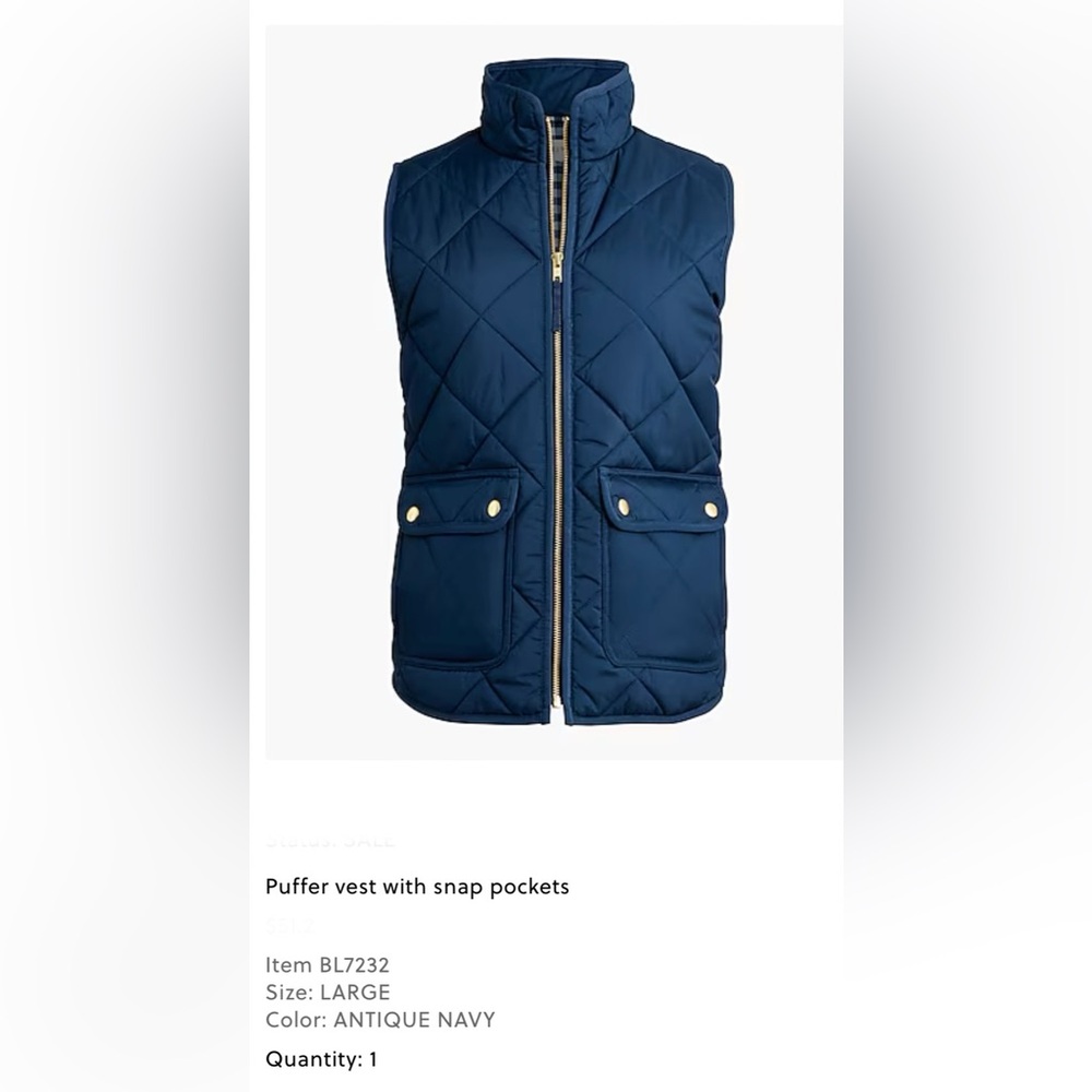 J. Crew puffer vest with snap pockets